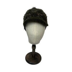 Pistil Womens Olive Green Brown Chunky Knit Crochet Visor Beanie Hat One Size